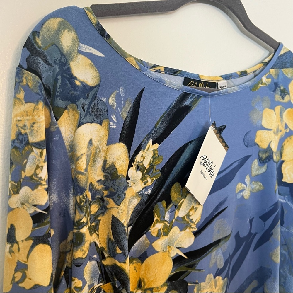NWT Bob Mackie Wearable Art Blue Floral Long Sleeve Shirt Large - Picture 2 of 8